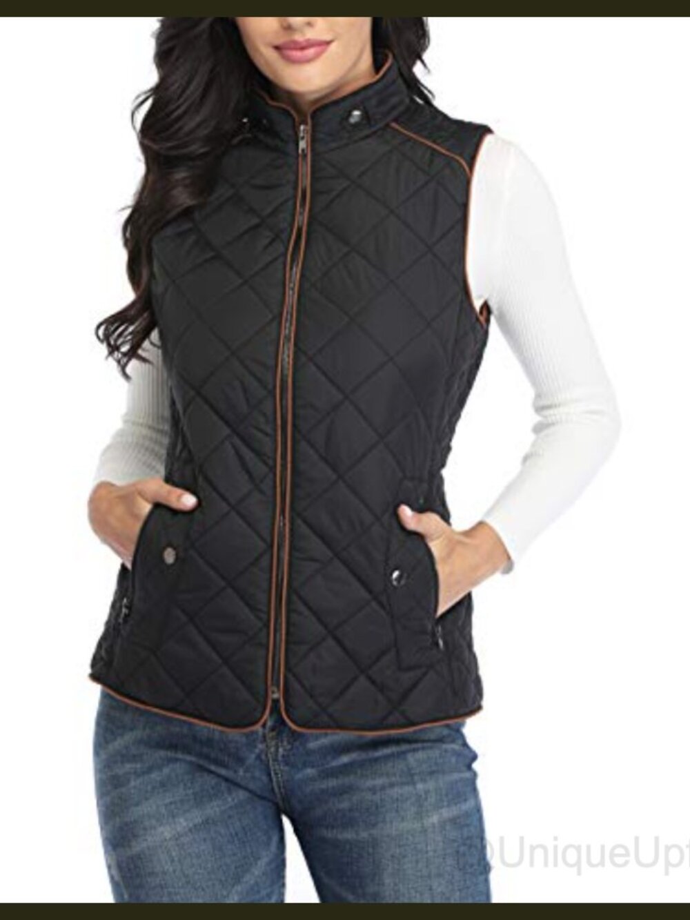 Quilted Padded Vest Lightweight Zip Up Stand Collar Travel Layer